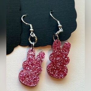 Blush glitter pink bunny earrings | Hook style | Easter